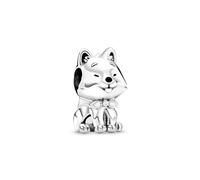 Pandora Dije con diseño de perro Akita Inu japonés de plata de ley con esmalte blanco, rojo y negro