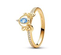 Pandora Disney Anillo con diseño de Cenicienta chapado en oro de 14 quilates con elegantes circonitas cúbicas transparentes y azul claro, talla 60