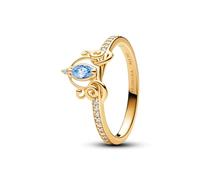 Pandora Disney Anillo con diseño de Cenicienta chapado en oro de 14 quilates con elegantes circonitas cúbicas transparentes y azul claro, talla 50