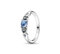 Pandora Disney Anillo con diseño de Jasmine de Aladdín en plata de ley con cristal azul helado y azul claro de luna, talla 52