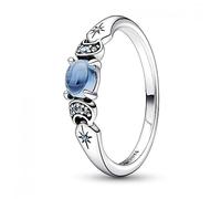 Pandora Disney Anillo con diseño de Jasmine de Aladdín en plata de ley con cristal azul helado y azul claro de luna, talla 50