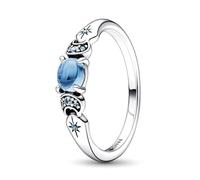 Pandora Disney Anillo con diseño de Jasmine de Aladdín en plata de ley con cristal azul helado y azul claro de luna, talla 60