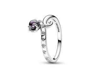 Pandora Disney Anillo con forma de pulpo de La sirenita de plata de ley con circonitas cúbicas transparentes y perlas artificiales lacadas en morado, talla 54