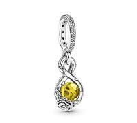 PANDORA Disney Belle 399525C01 - Colgante de plata de ley con cristal amarillo de la colección Disney x, talla única, Plata de ley, Circonita cúbica