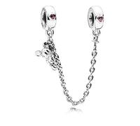 Pandora Disney Cadena de seguridad de plata con diseño de Mickey con circonitas rojas