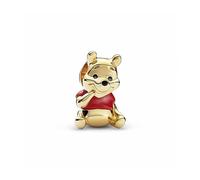 PANDORA Disney charm de Winnie the Pooh en aleación metálica chapada en oro de 14 quilates y esmalte rojo - compatible con pulseras Moments