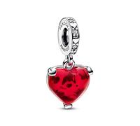 Pandora Disney Colgante con diseño de Mickey y Minnie en plata de ley con circonitas cúbicas transparentes y cristal de Murano rojo