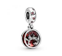 Pandora Disney Colgante con diseño de Mickey y Minnie en plata de ley con circonitas rojas y esmalte rojo