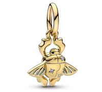 Pandora Disney Colgante con diseño del escarabajo de Aladdín chapado en oro de 14 quilates con circonitas cúbicas transparentes y esmalte azul acuático transparente