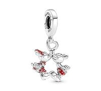 Pandora Disney Colgante de plata de ley con diseño de Minnie y Mickey Mouse besándose con esmalte rojo