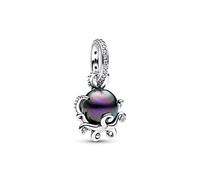 Pandora Disney Colgante de plata de ley con forma de pulpo de La Sirenita con perla artificial lacada en morado y circonitas cúbicas transparentes