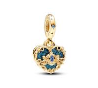 Pandora Disney Colgante en forma de corazones dobles chapado en oro de 14 quilates con elegantes circonitas cúbicas de color azul claro y esmalte azul brillante