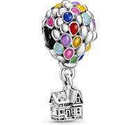 Pandora Disney Dije con diseño de globo en ascenso en plata de ley con esmalte azul, verde, naranja, rosa y azul claro