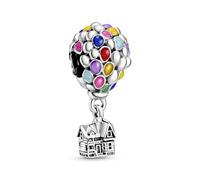 Pandora Disney Dije con diseño de globo en ascenso en plata de ley con esmalte azul, verde, naranja, rosa y azul claro