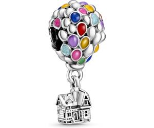 Pandora Disney Dije con diseño de globo en ascenso en plata de ley con esmalte azul, verde, naranja, rosa y azul claro