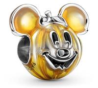 Pandora Disney Dije de plata de ley con diseño de Mickey en forma de calabaza con esmalte naranja transparente