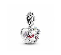 Pandora Disney Winnie the Pooh Colgante con corazones dobles de plata de ley con esmalte amarillo, rojo, cereza transparente, rosa y azul