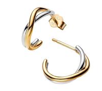 Pandora Essence 263880C00 - Pendientes de aro abiertos bicolor, plata de ley con aleación chapada en oro de 14 quilates, 16x15,7x4,1 mm, Plata de ley, Sin piedra preciosa