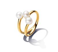 PANDORA Essence Anillo abierto chapado en oro de 14 quilates con perla blanca cultivada de agua dulce tratada, talla 58