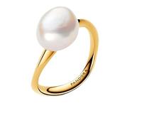 PANDORA Essence Anillo chapado en oro de 14 quilates con perla blanca barroca cultivada de agua dulce tratada, talla 50