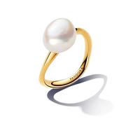 PANDORA Essence Anillo chapado en oro de 14 quilates con perla blanca barroca cultivada de agua dulce tratada, talla 54