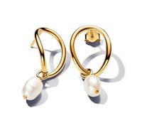 PANDORA Essence Pendientes chapados en oro de 14 quilates con perlas blancas cultivadas de agua dulce tratada