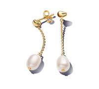 PANDORA Essence Pendientes de botón chapados en oro de 14 quilates con perla blanca barroca cultivada de agua dulce tratada
