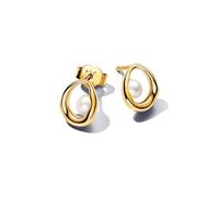 PANDORA Essence Pendientes de botón chapados en oro de 14 quilates con perla blanca cultivada de agua dulce tratada