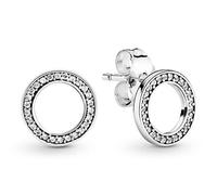 Pandora Pendientes de botón 290585CZ Plata de ley con circonitas cúbicas transparentes Mujer