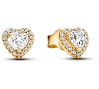 Pandora Pendientes de botón Timeless – Corazón chapado oro 14 quilates con circonitas cúbicas