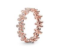 Pandora Garden Anillo con diseño de margarita chapado en oro rosa de 14 quilates con circonitas cúbicas transparentes, talla 50