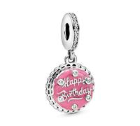 Pandora Icons Colgante con diseño de tarta de cumpleaños de plata de ley con circonitas cúbicas transparentes y esmalte rosa