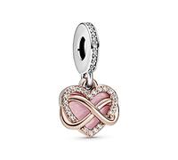 Pandora Icons Colgante con forma de corazón y símbolo de infinito en plata de ley y chapado en oro rosa de 14 quilates con circonitas cúbicas transparentes y esmalte rosa