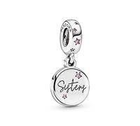 Pandora Icons Colgante con inscripción «Sisters» de plata con elegantes circonitas cúbicas de color rosa fucsia