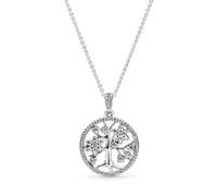 Pandora Icons Collar con colgante de plata con diseño de árbol genealógico con circonitas cúbicas transparentes