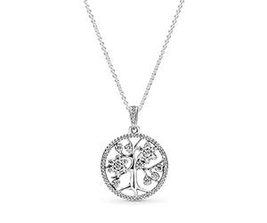 Pandora Icons Collar con colgante de plata con diseño de árbol genealógico con circonitas cúbicas transparentes