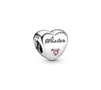Pandora Icons Dije con diseño de corazón e inscripción «Sister» de plata con circonita cúbica rosa