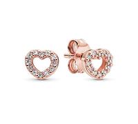 Pandora Icons Pendientes de botón con diseño de corazón chapados en oro de 14 quilates con circonitas cúbicas transparentes