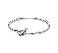 Pandora Icons Pulsera con cadena de serpiente de plata de ley con cierre de barra en T, 17