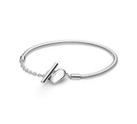 Pandora Pulsera de Cadena de Serpiente Barra en T Y Corazón de Moments en Plata de Ley | 20 cm