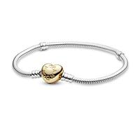 Pandora Pulsera de Cadena de Serpiente Con Cierre de Corazón en Plata de Ley | 21 cm