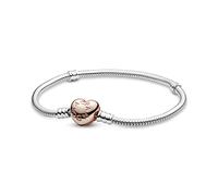 Pandora Icons Pulsera de plata con cierre en forma de corazón chapada en oro rosa de 14 quilates, 21