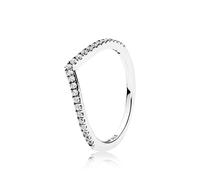 Pandora Anillo centelleante con diseño de hueso de la suerte de plata de ley con circonitas cúbicas transparentes, talla 56