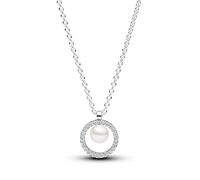 Pandora Joyería atemporal de plata de ley con perla cultivada en agua dulce tratada de color blanco y circonita cúbica transparente