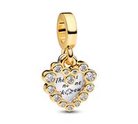 PANDORA Joyería Doble Colgante Charm Corazón Brillante Color Dorado 763765C01