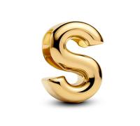PANDORA Letra S Alfabeto Mini Charm de Plata de Ley con Chapado en Oro de 14 Quilates Compatible Moments, Tamaño: 6,1 x 8,3 x 5,7 mm 763965C00