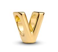 PANDORA Letra V Alfabeto Mini Charm Plata de Ley chapado en oro de 14 quilates Compatible Moments, Tamaño: 6,2 x 8,2 x 7,1 mm, 763968C00