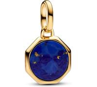 PANDORA ME 763388C01 - Mini medallón de plata de ley con aleación de metal chapado en oro y lapislázuli, compatible con pulseras ME y Moments, color azul, talla única, Plata de ley, Lapislázuli