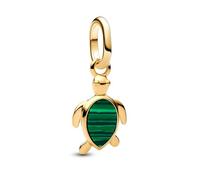 PANDORA ME 763823C01 - Mini colgante de tortuga verde con malaquita y plata de ley chapada en oro de 14 quilates, compatible con Me y Moments, 2,1x13,3x7,7 mm, Plata de ley, Malaquita