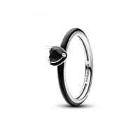 PANDORA ME Anillo con corazón en plata de ley con cristal negro y esmalte negro, talla 54